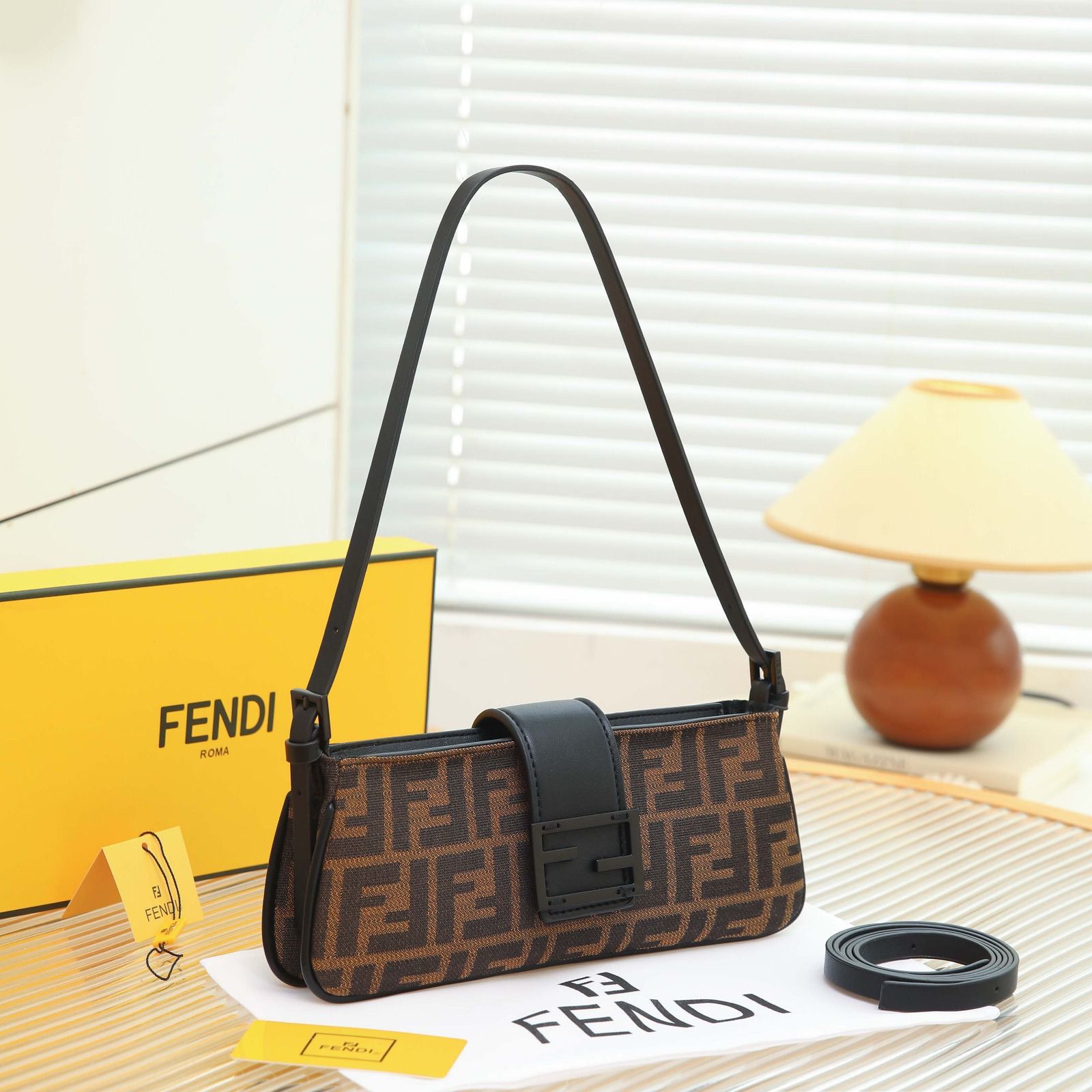 Fendi Baguette Bag (Tobacco Canvas with Black Trim)