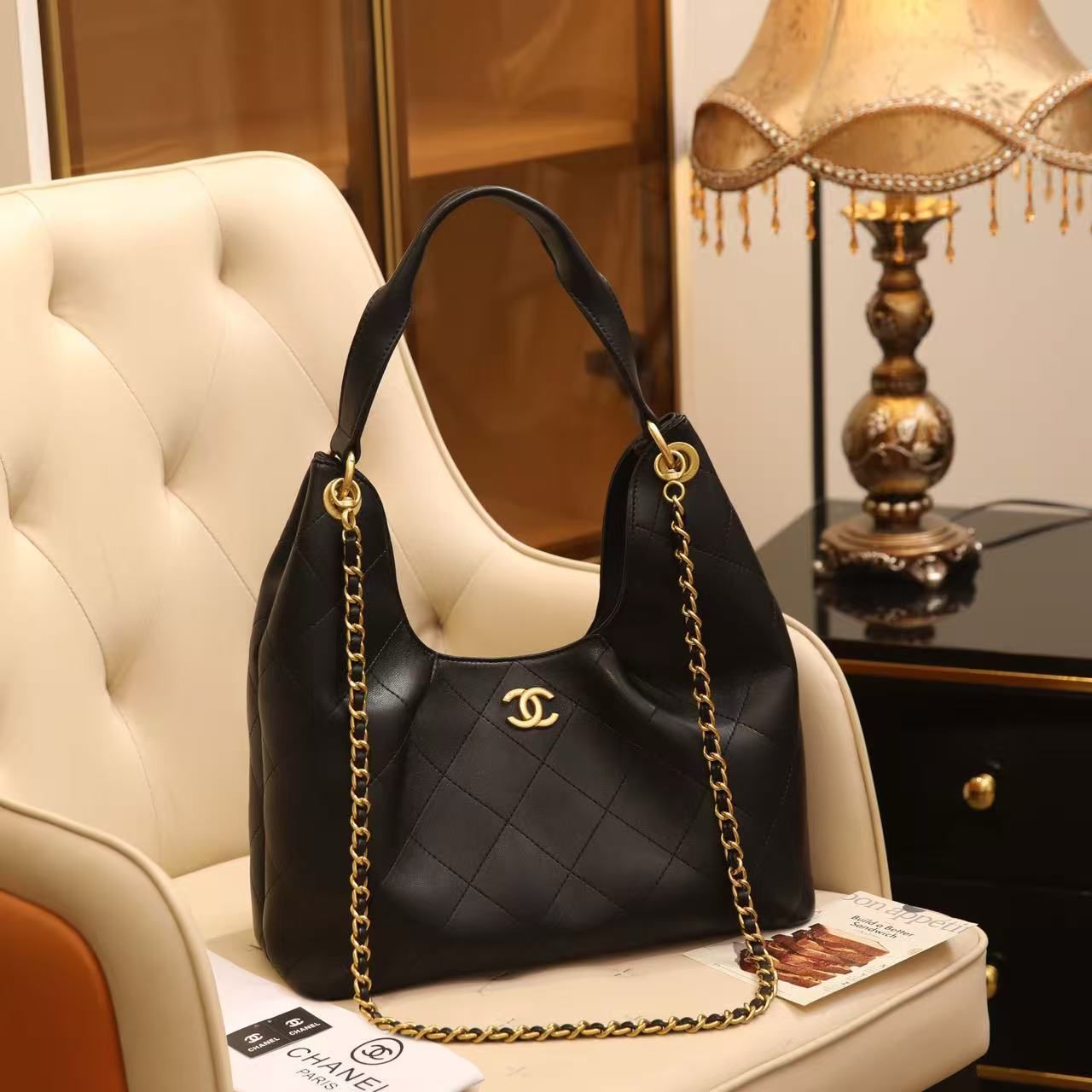 Chanel Hobo Bag (Black Lambskin)