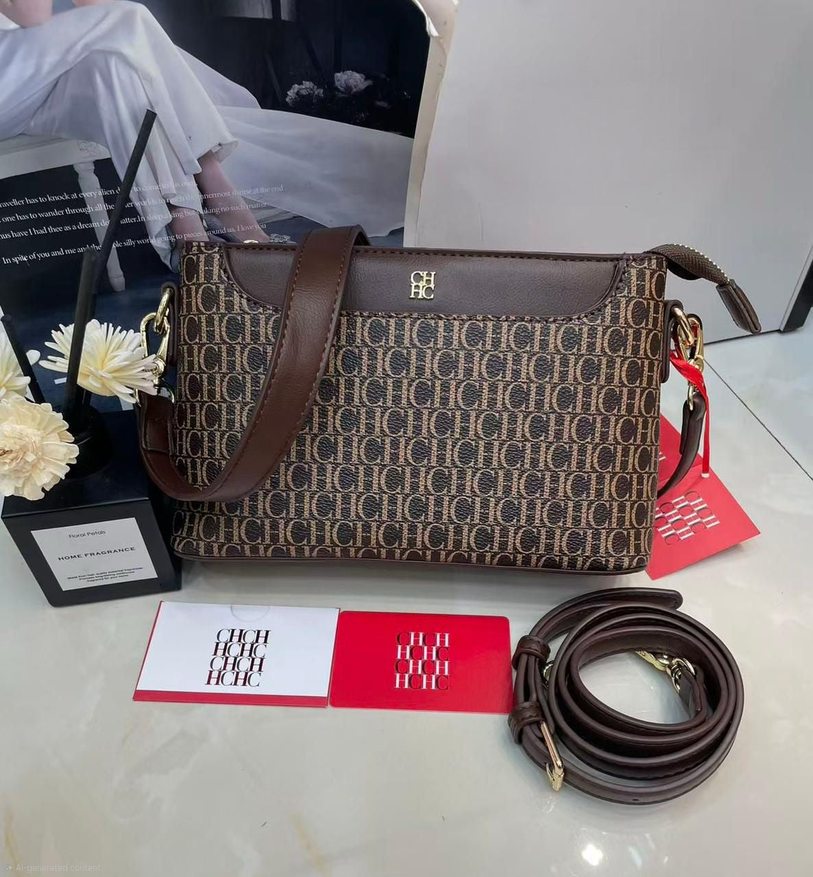CH Carolina Herrera Initials Insignia Crossbody (Brown Monogram)