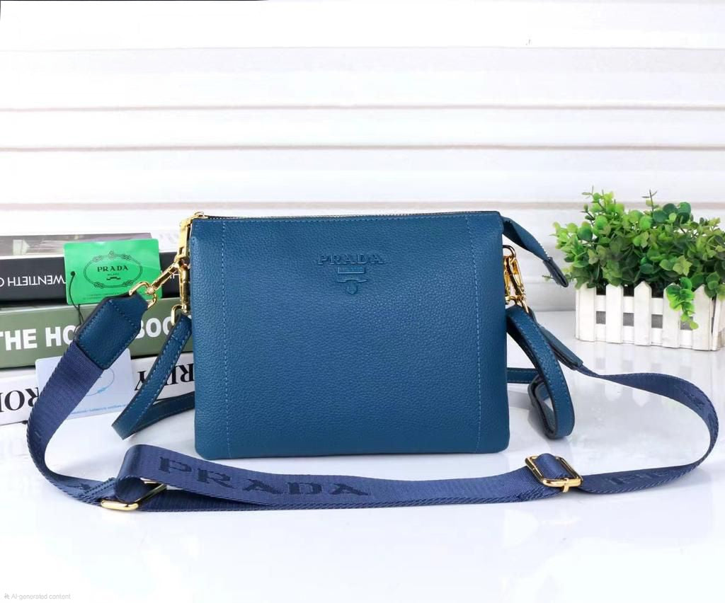 Prada Vitello Phenix Crossbody Bag (Denim Blue)