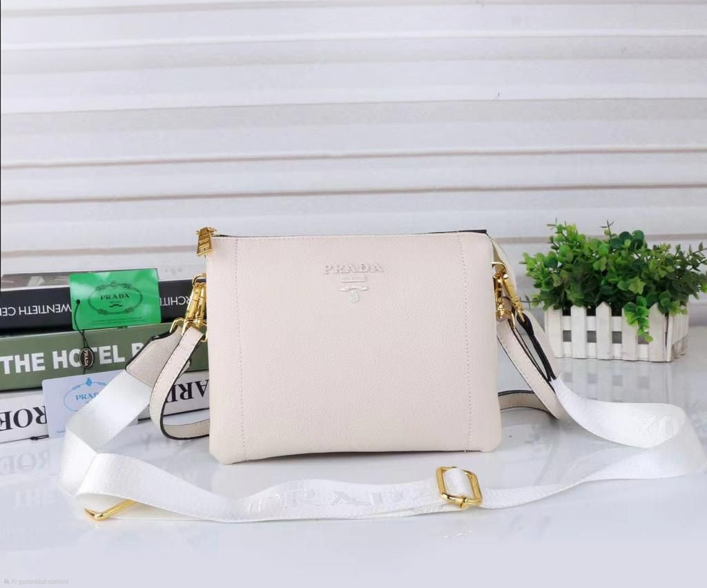 Prada Vitello Phenix Crossbody Bag (Chalk White)