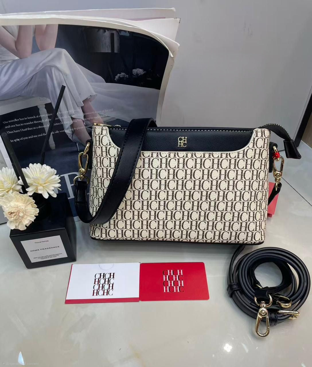 CH Carolina Herrera Initials Insignia Crossbody (Black Monogram)