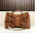 Chanel Quilted Velvet Bow Tote (Camel)