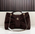 Chanel Quilted Velvet Bow Tote (Dark Brown)