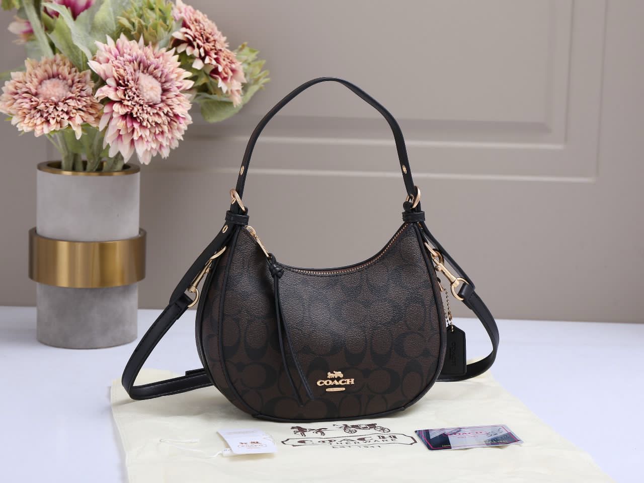 Coach Kleo Hobo In Signature Canvas (Brown/Black)