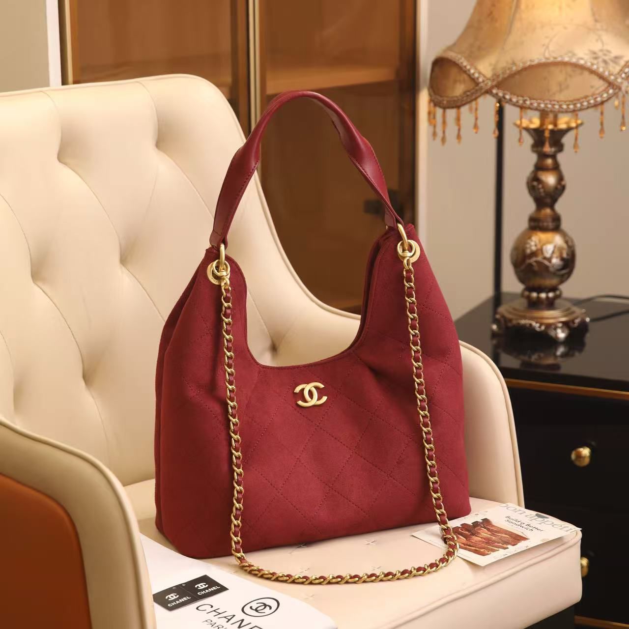 Chanel Hobo Bag (Burgundy Suede)