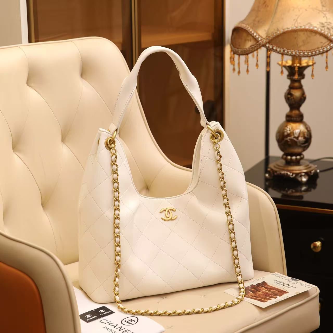 Chanel Hobo Bag (White Lambskin)