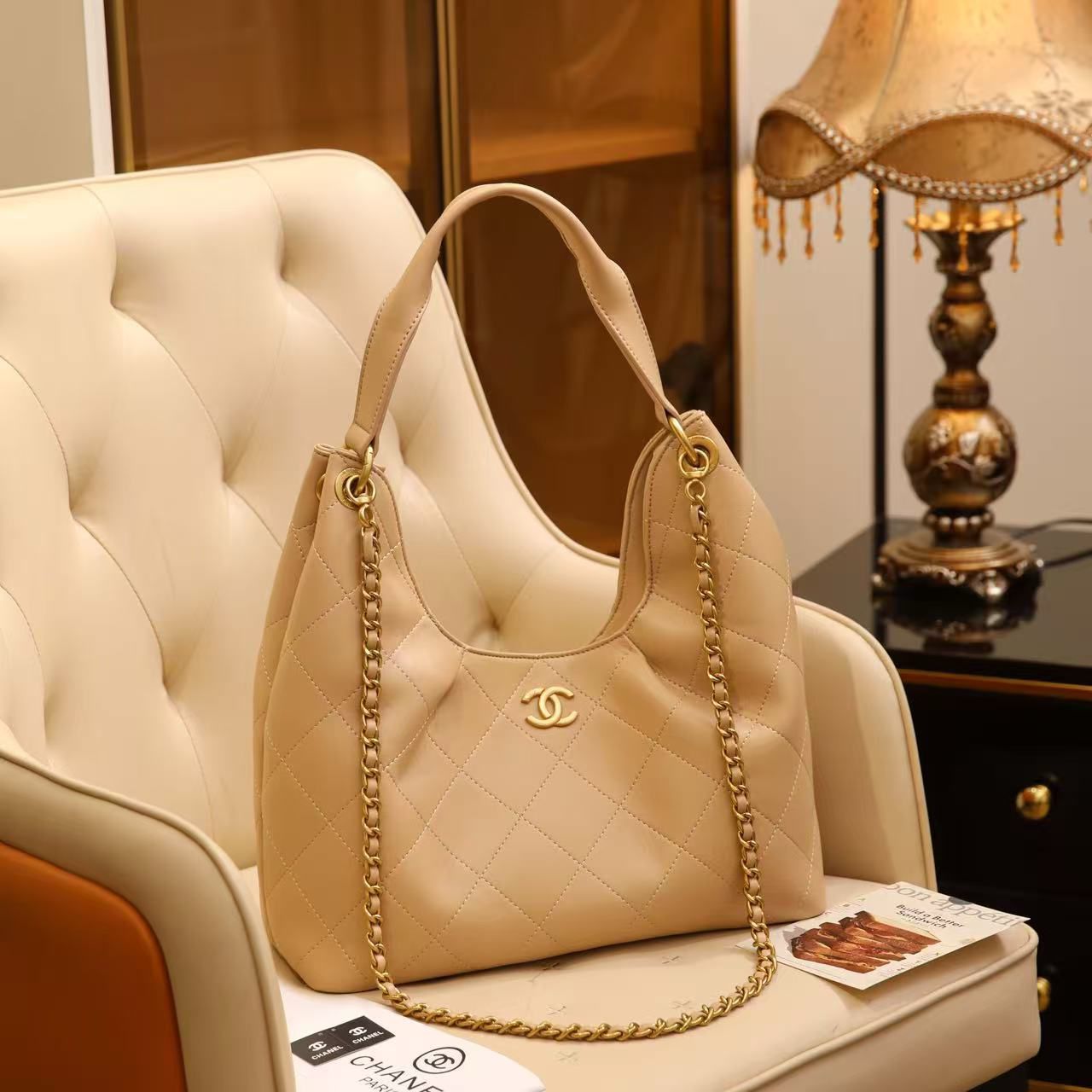 Chanel Hobo Bag (Beige Lambskin)