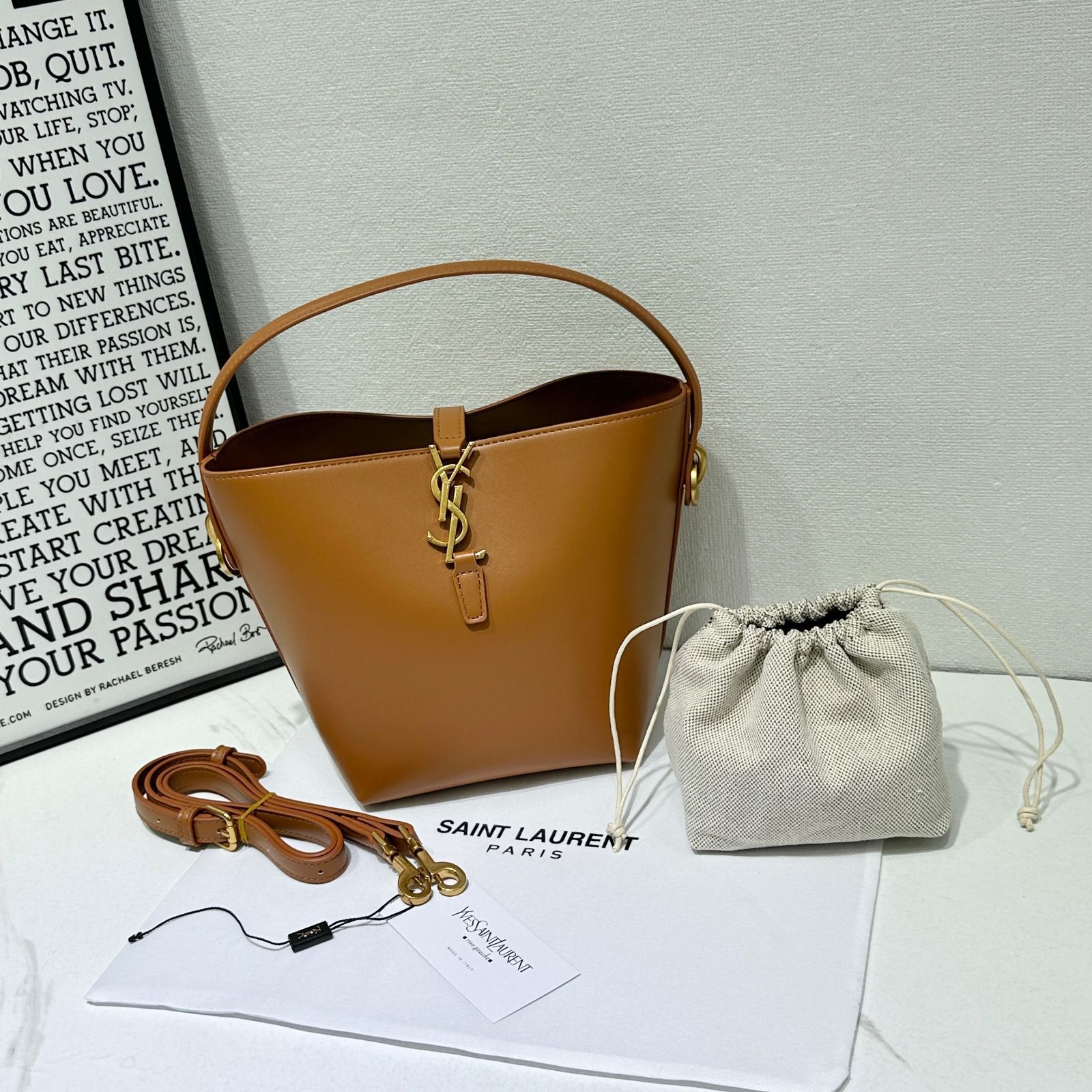 Saint Laurent Le 37 Bucket Bag (Light Musk / Khaki)