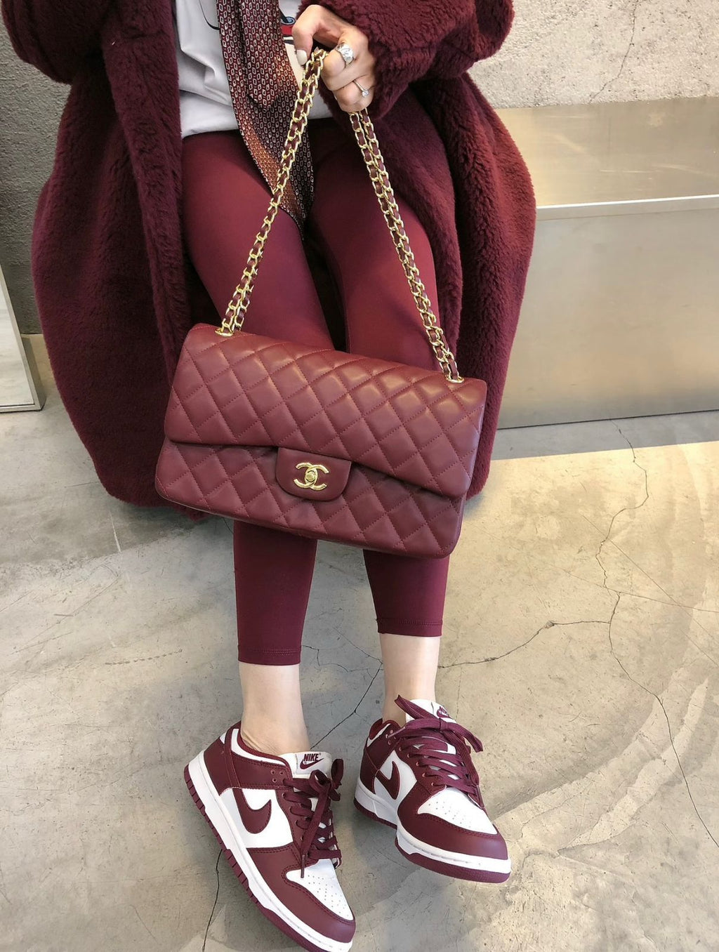 Chanel Classic Double Flap Bag (Burgundy Lambskin with Gold Hardware)