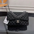 Chanel Classic Double Flap Bag (Black Caviar Leather with Silver Hardware)
