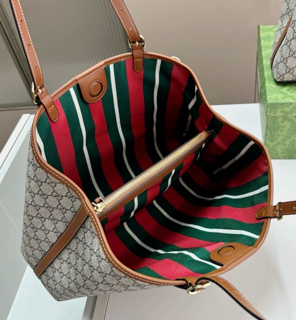 Gucci Ophidia GG Medium Tote Bag (Beige/Ebony & Brown)