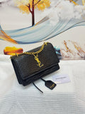 Saint Laurent Sunset Medium in Crocodile-Embossed Shiny Leather (Black/Gold)