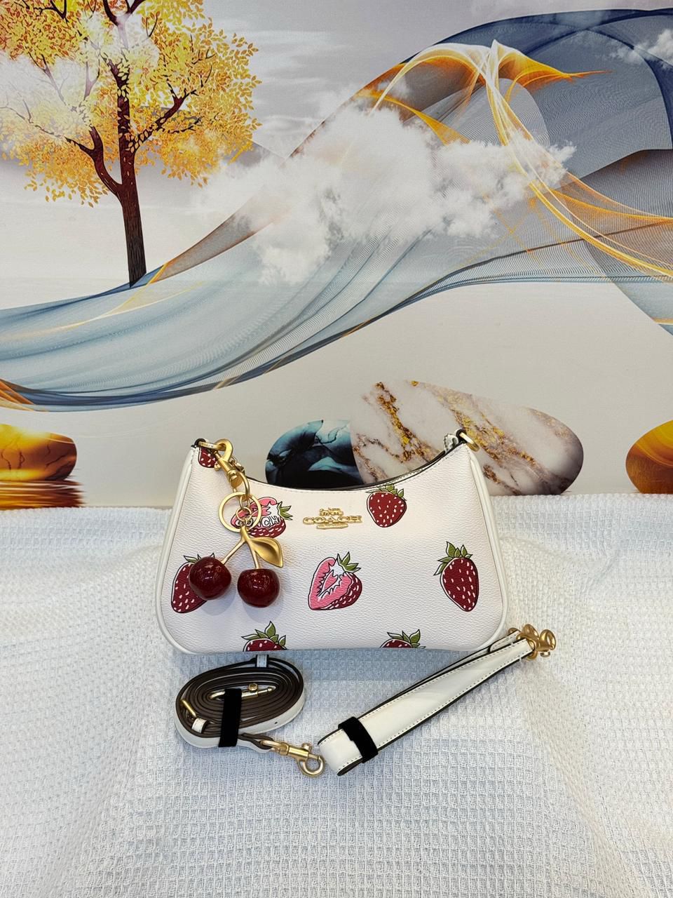 Coach Teri Shoulder Bag with Strawberry Print (Chalk/Multi)