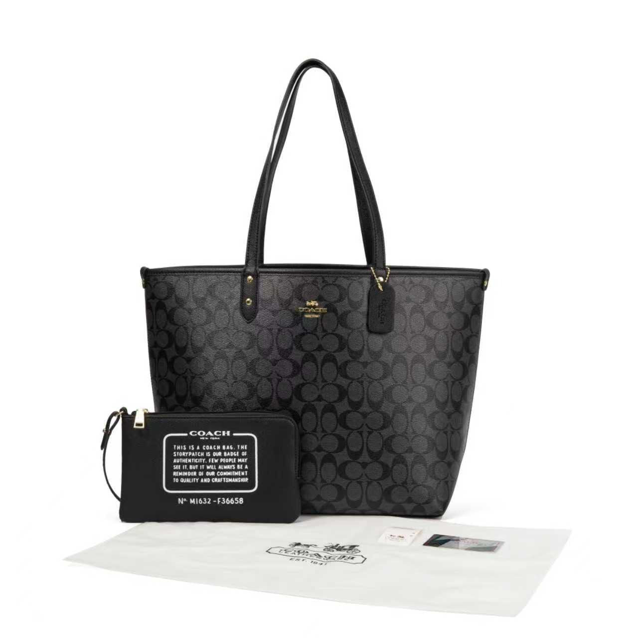 Coach City Tote in Signature Canvas with Pouch (Charcoal/Black)