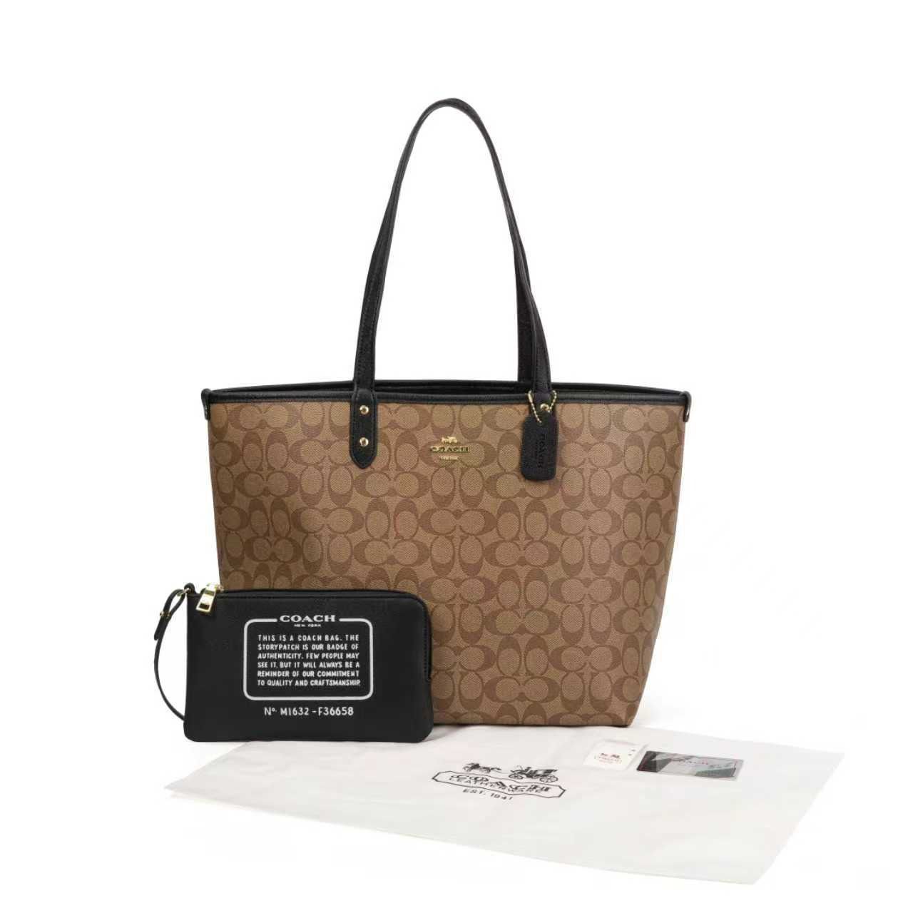 Coach City Tote in Signature Canvas with Pouch (Khaki/Black)