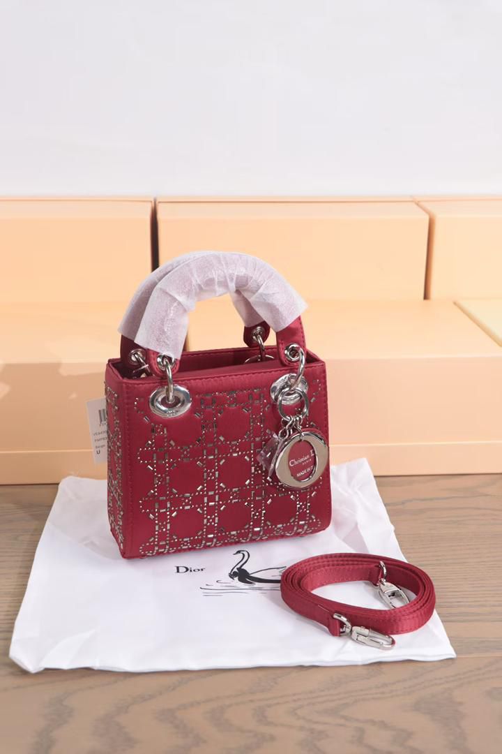 Lady Dior My ABCDior Bag with Crystal Cannage Embroidery (Cherry Red)