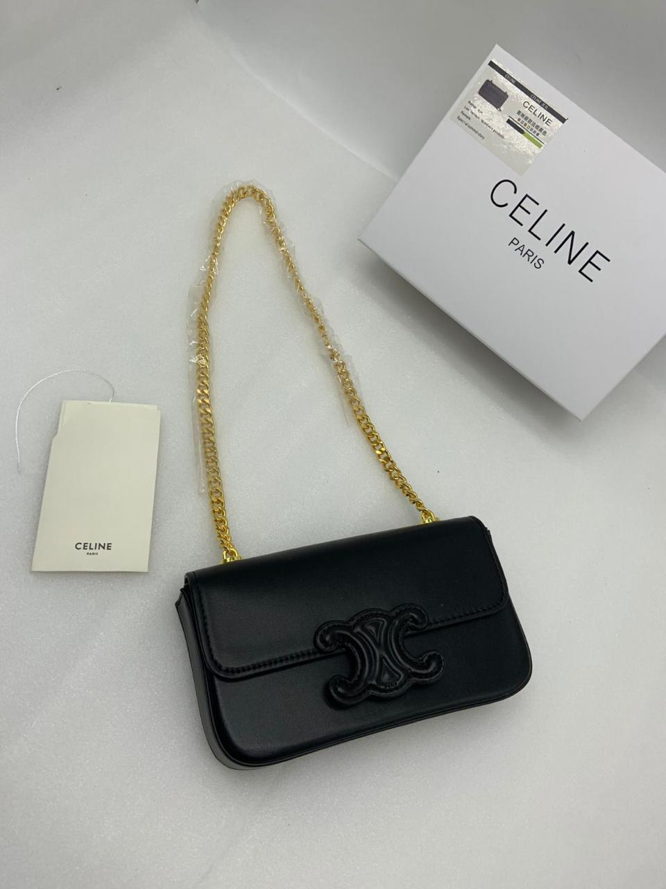 Celine Chain Shoulder Bag Cuir Triomphe (Shiny Calfskin - Black)