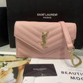 Saint Laurent Cassandre Matelassé Chain Wallet (Pale Pink)