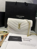 Saint Laurent Cassandre Matelassé Chain  (White)
