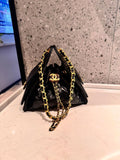 Chanel Small Shopping Bag (Kelly Style Drawstring) in Lambskin (Black)