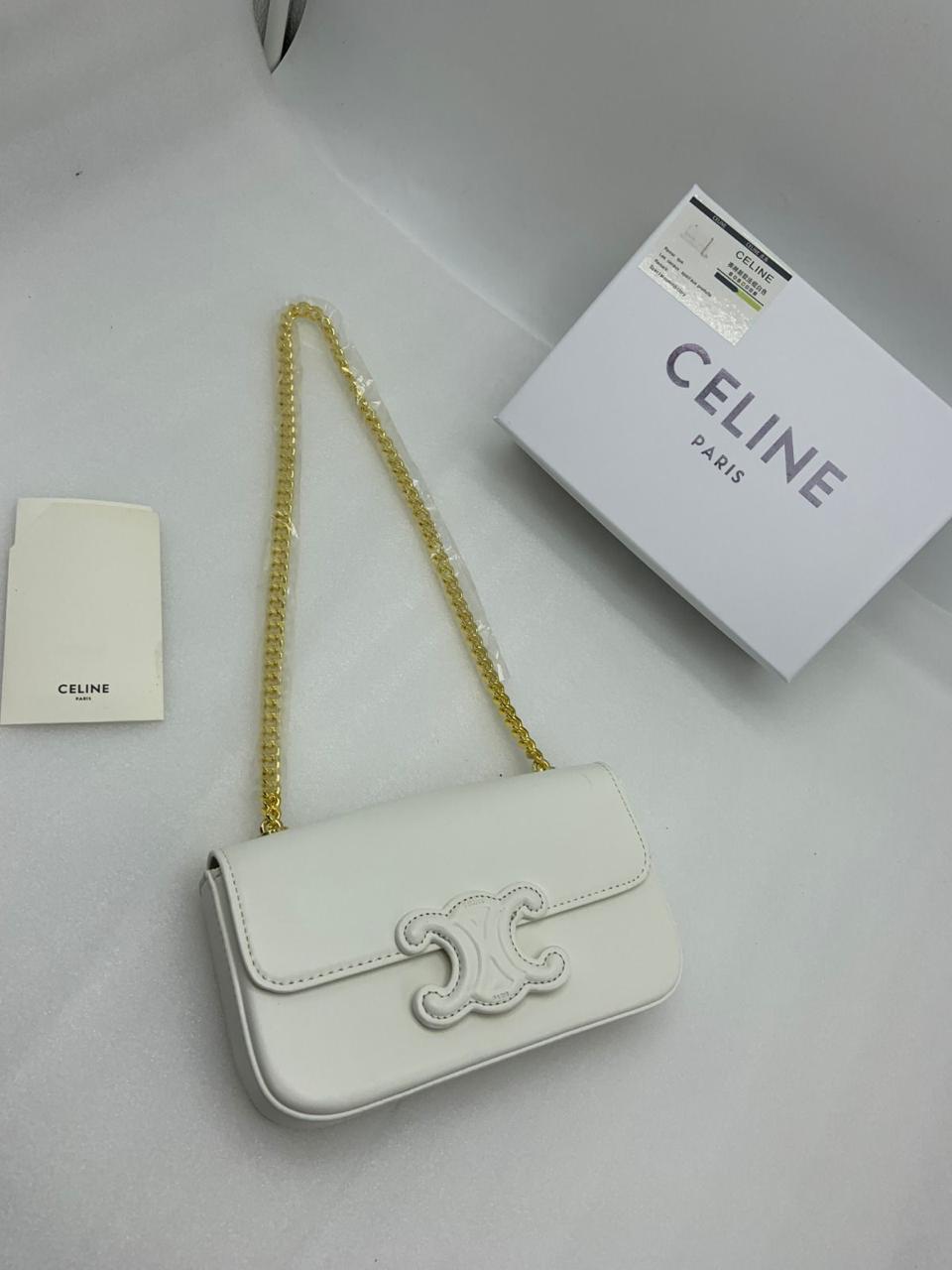 Celine Chain Shoulder Bag Cuir Triomphe (Shiny Calfskin - White)