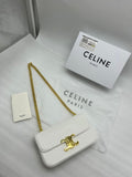 Celine Chain Shoulder Bag Triomphe (Shiny Calfskin - White)