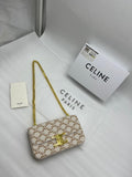 Celine Chain Shoulder Bag Triomphe (Triomphe Canvas - White/Tan)