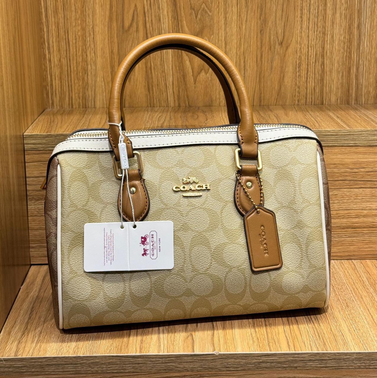 Coach Rowan Satchel in Signature Canvas (Gold/Khaki/Chalk)