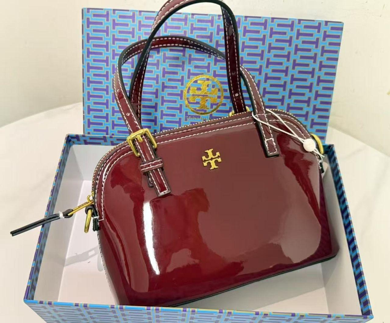 Tory Burch Emerson Patent Leather Mini Satchel (Wine / Maroon)