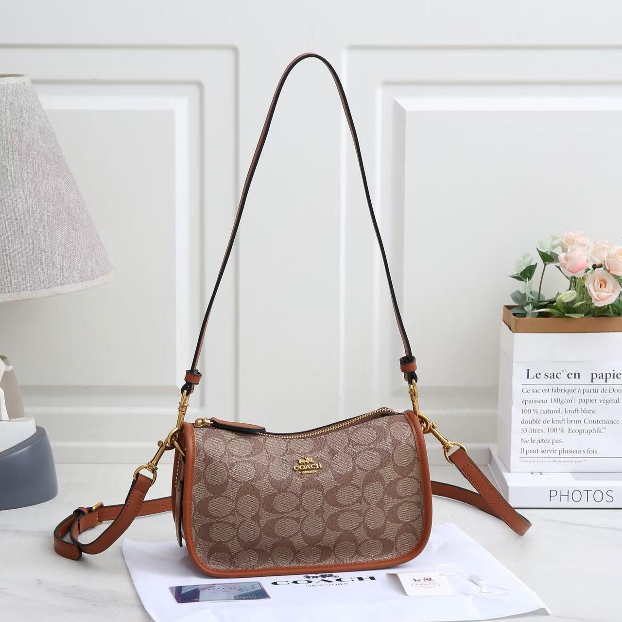Coach Teri Shoulder Bag in Signature Canvas (Khaki/Saddle)