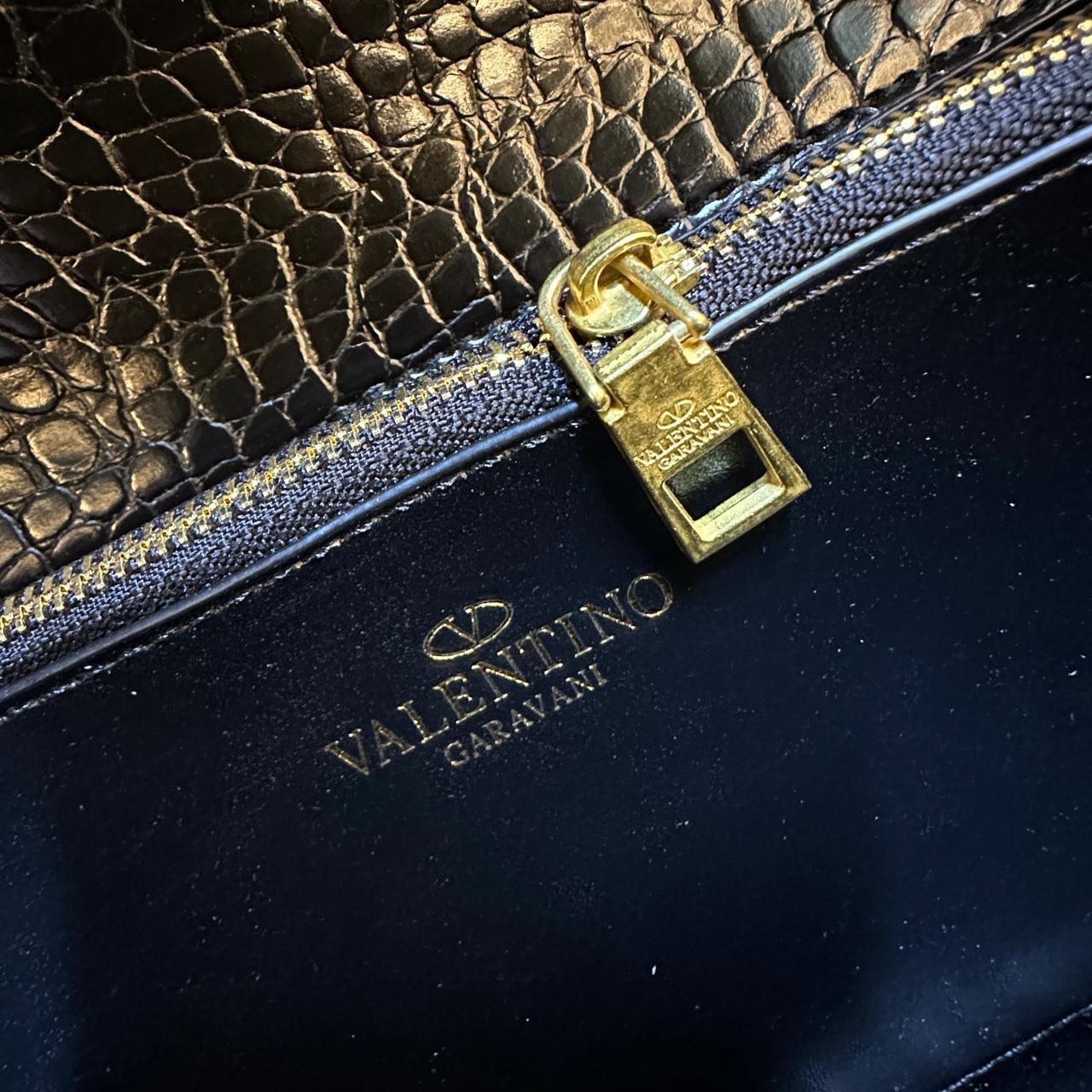 Valentino Garavani VLOGO Signature Chain Wallet (Black Croc-Embossed)