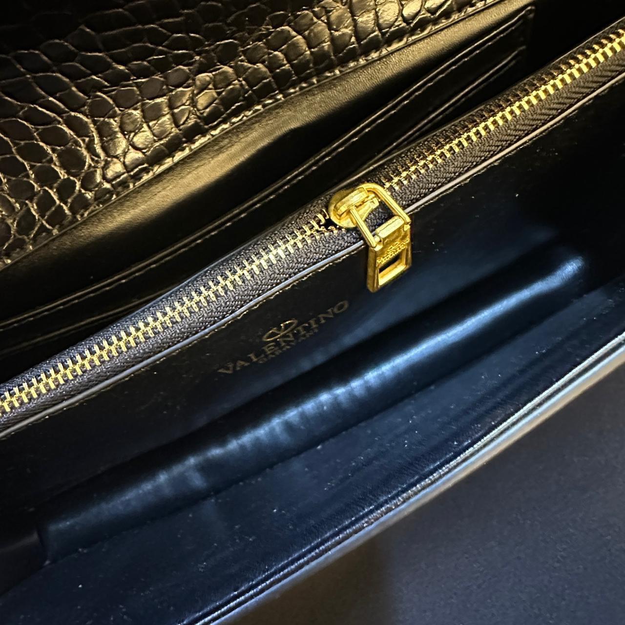 Valentino Garavani VLOGO Signature Chain Wallet (Black Croc-Embossed)