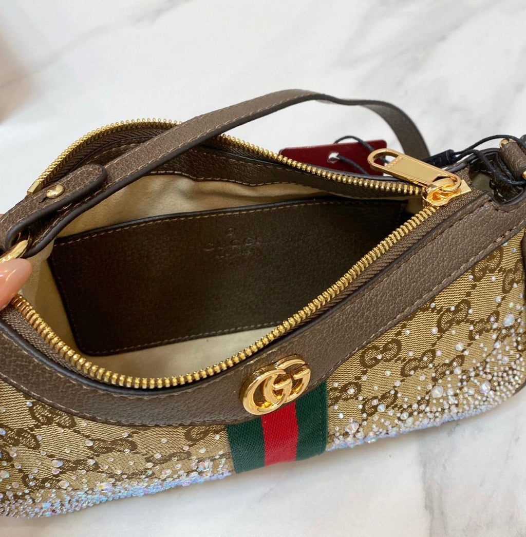 Gucci Ophidia Small Handbag with Crystals (Beige/Ebony GG Supreme)