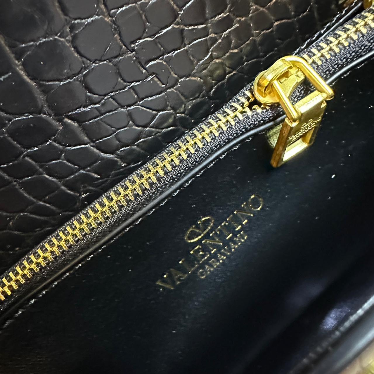 Valentino Garavani VLogo Signature Croc-Embossed Calfskin Chain bag (Black)