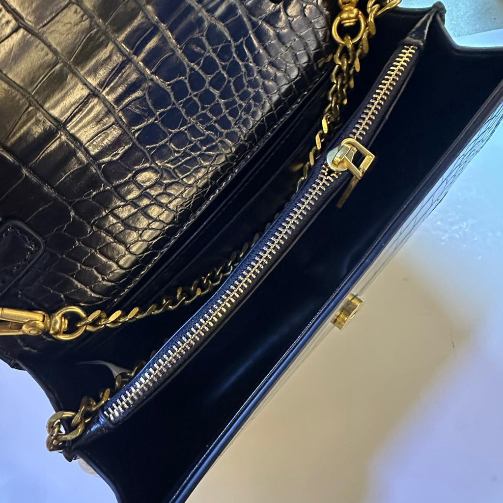 Valentino Garavani VLogo Signature Croc-Embossed Calfskin Chain bag (Black)