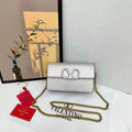 Valentino Garavani VLogo Signature Metallic Grainy Calfskin Chain bag(Silver)