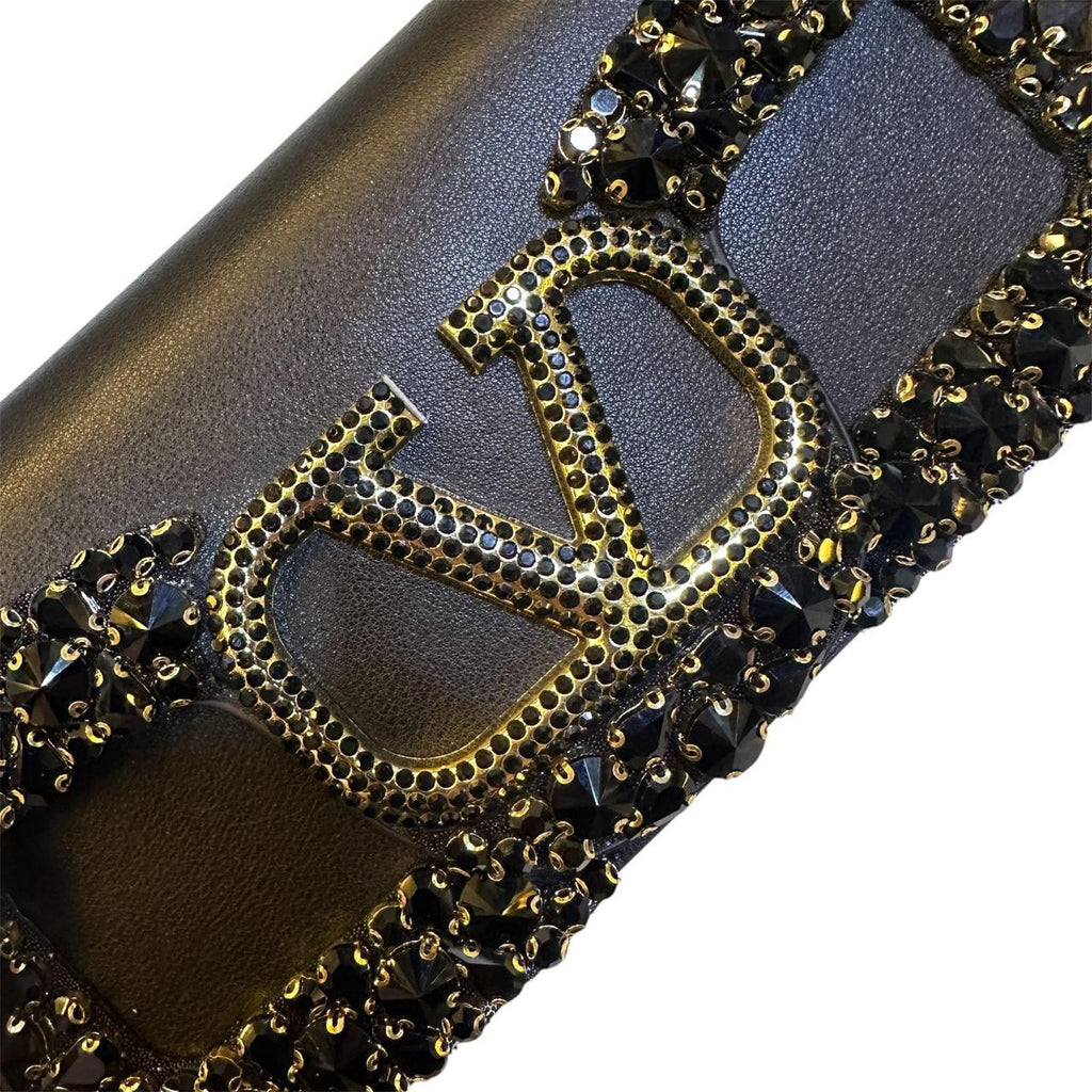 Valentino Garavani VLogo Loco Crystal-Embellished Leather Shoulder Bag (Black)