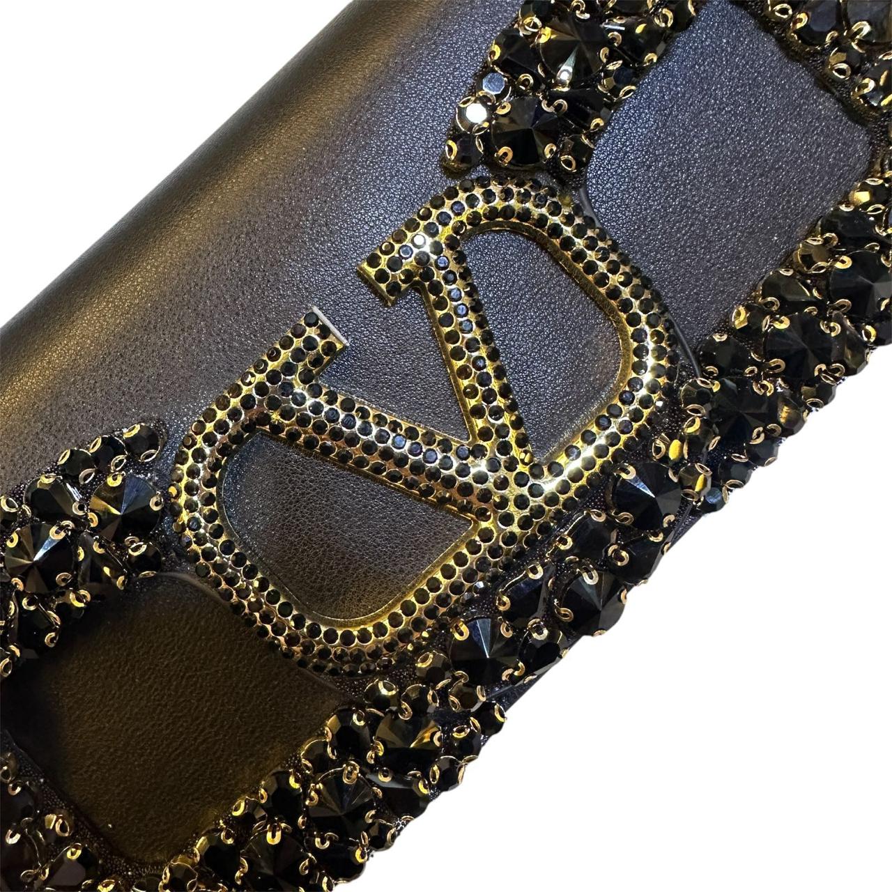 Valentino Garavani VLogo Loco Crystal-Embellished Leather Shoulder Bag (Black)