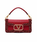 Valentino Garavani VLogo Locò Crystal-Embellished Leather Shoulder Bag (Red)