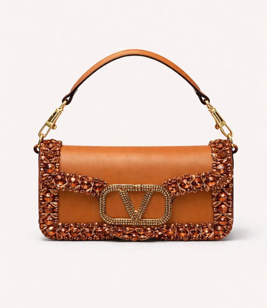Valentino Garavani VLogo Locò Crystal-Embellished Leather Shoulder Bag (Cuir)