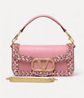 Valentino Garavani VLogo Loco Crystal-Embellished Leather Shoulder Bag (Pink)