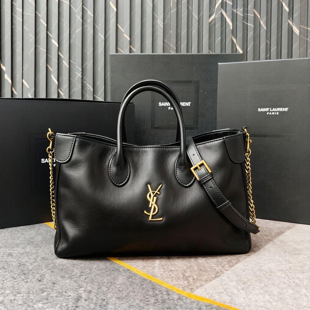 Saint Laurent Toy Cabas YSL Leather Tote Bag (Black)