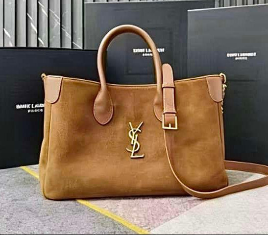 Saint Laurent Toy Cabas YSL Suede Tote Bag (Chestnut)