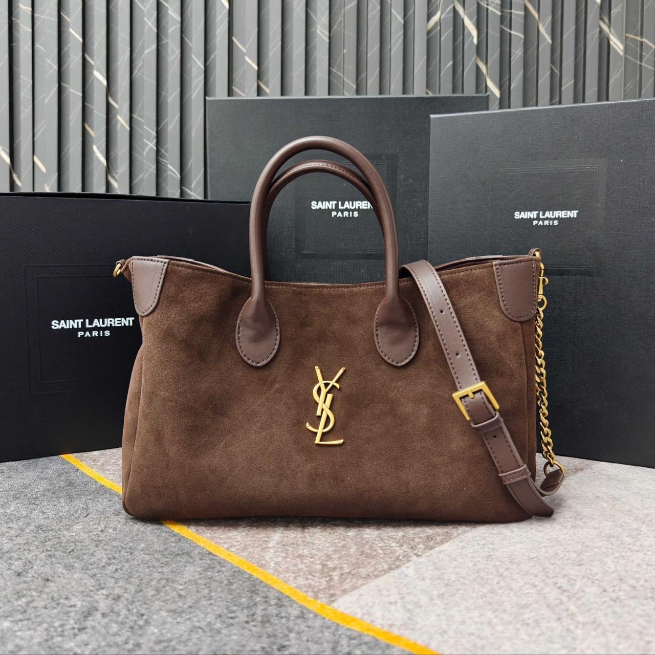 Saint Laurent Toy Cabas YSL Suede Tote Bag (Chocolate Brown)