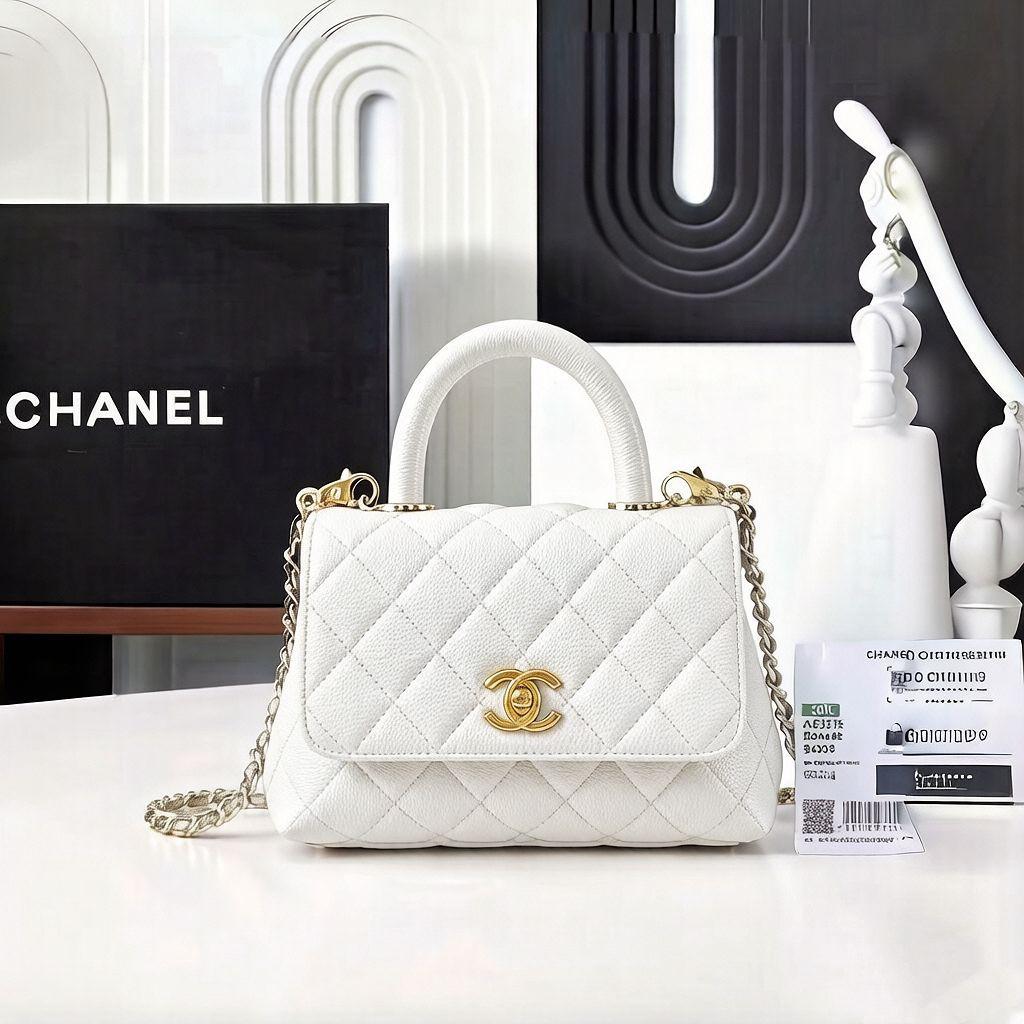 Chanel mini Coco Handle Bag (White with Silver Hardware)