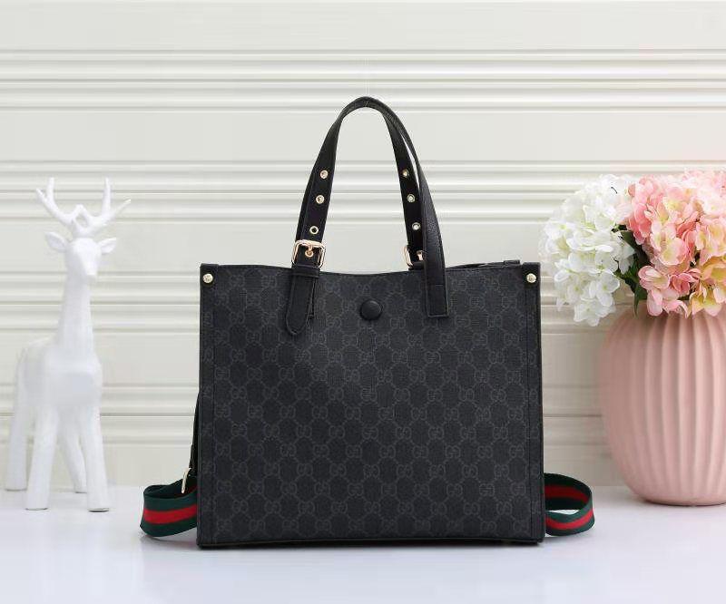 Gucci Ophidia Medium GG Tote Bag with Blue Leather Trim (Black/Grey GG Supreme with Black Leather)