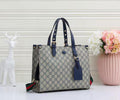 Gucci Ophidia Medium GG Tote Bag with Blue Leather Trim (Beige/Ebony GG Supreme with Blue Leather)