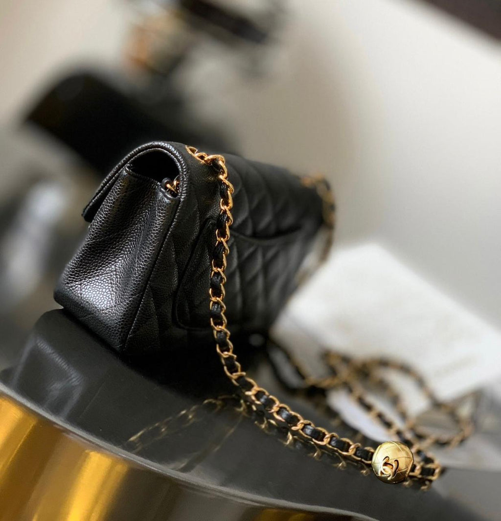 Chanel Mini Flap Bag with Pearl Crush (Black with Gold-Tone Hardware)