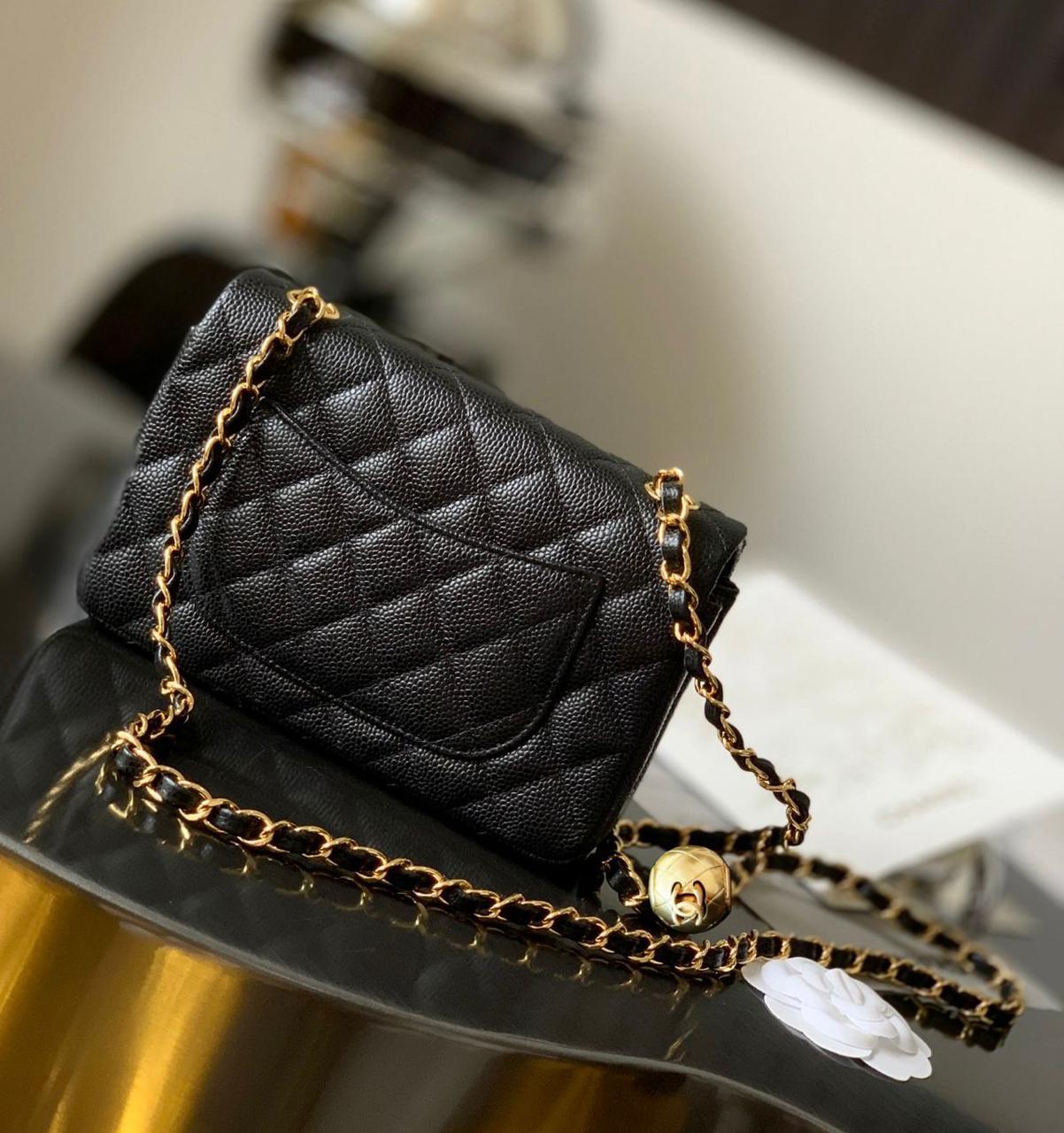 Chanel Mini Flap Bag with Pearl Crush (Black with Gold-Tone Hardware)
